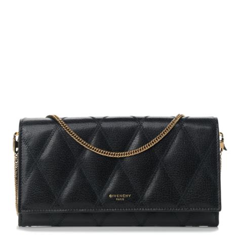 GIVENCHY Goatskin Quilted GV3 Chain Wallet Black